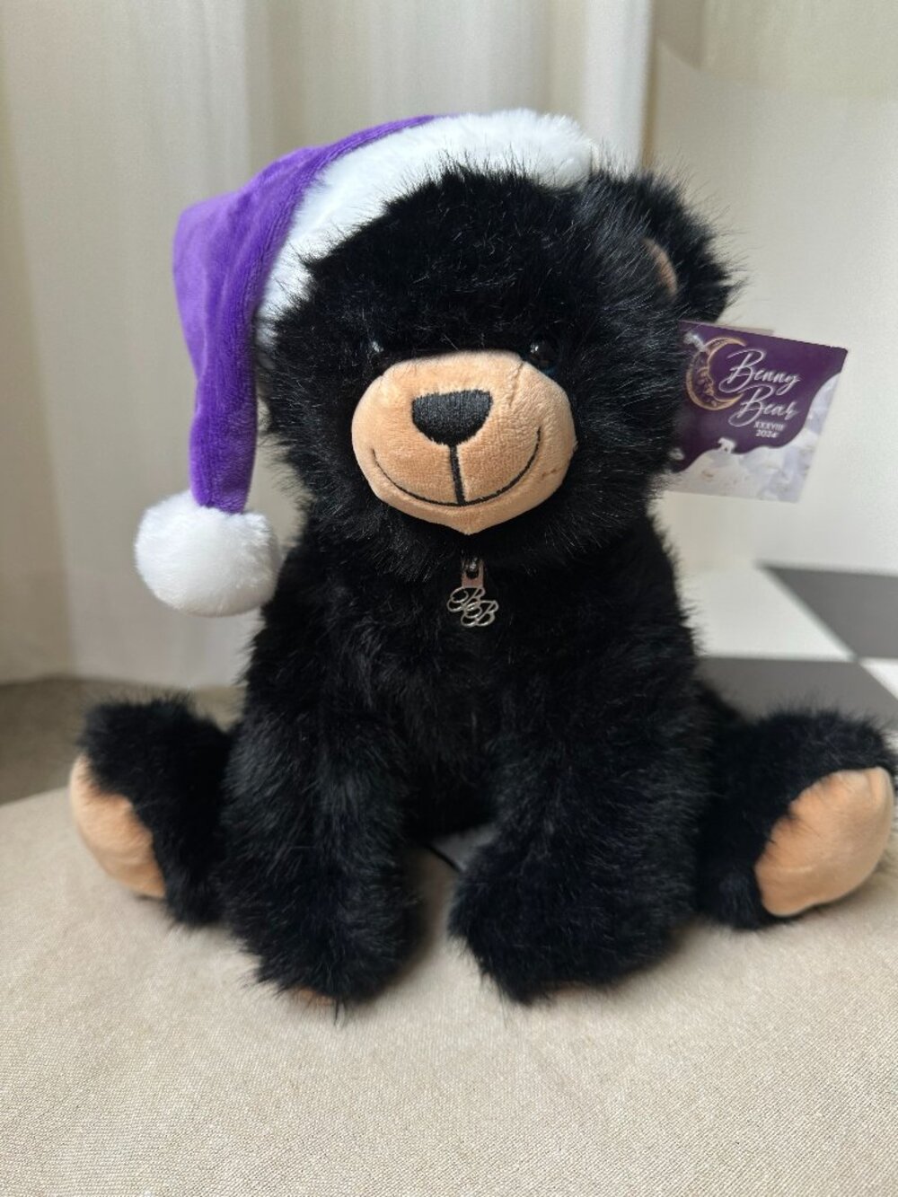 Ben Bridge Benny Bear 2024 Black Plush Teddy Bear Santa Hat Zipper Pocke